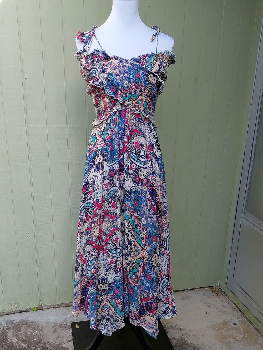 Anthropologie Smocked Multi-Color Gauze Criss-Cross Maxi Dress Sz S - Picture 5 of 15